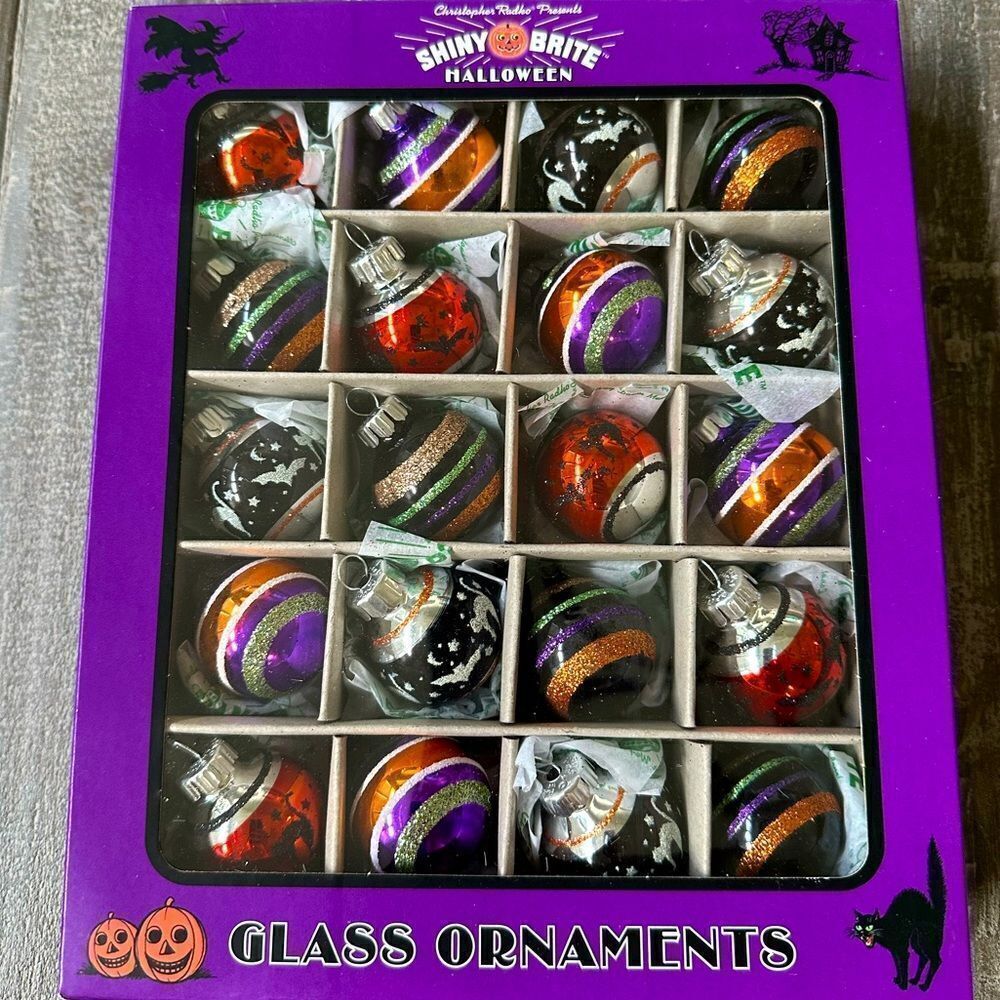 Christopher Radko Halloween Shiny Brite Vintage Mini Ball Ornaments Set 20